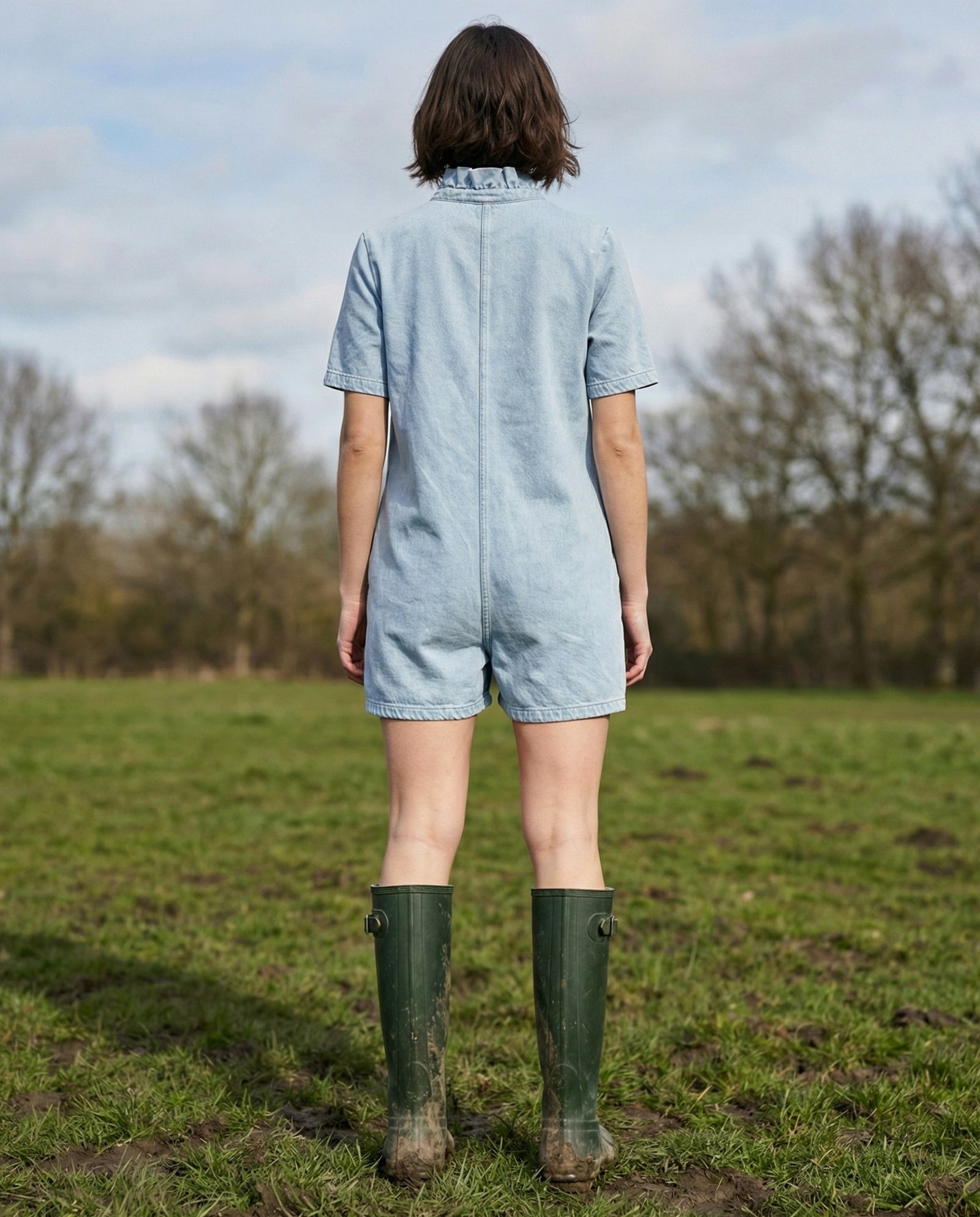 IRIT | Ruffle Short Overalls | Washed Blue
