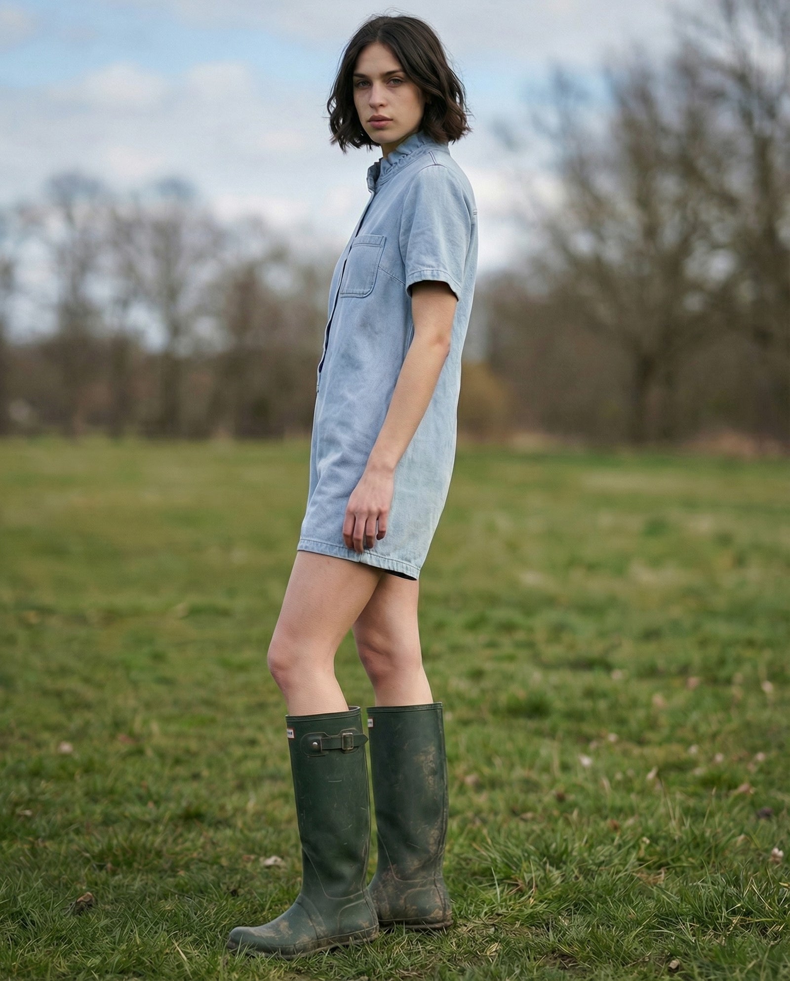 IRIT | Ruffle Short Overalls | Washed Blue