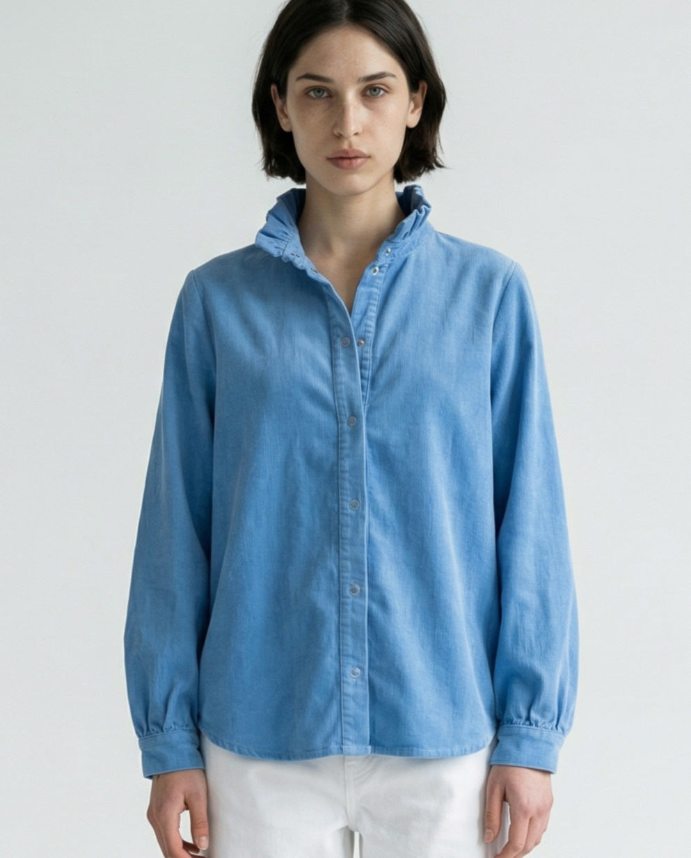 ZARI | Ruffle Collar Overshirt | Pale Blue