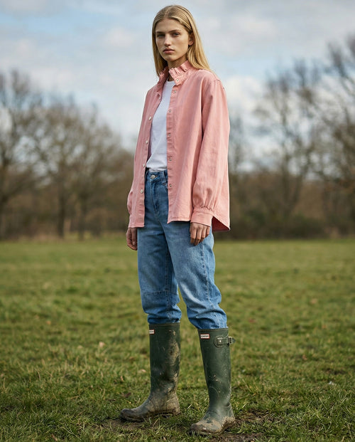 ZARI | Ruffle Collar Overshirt | Pale Pink