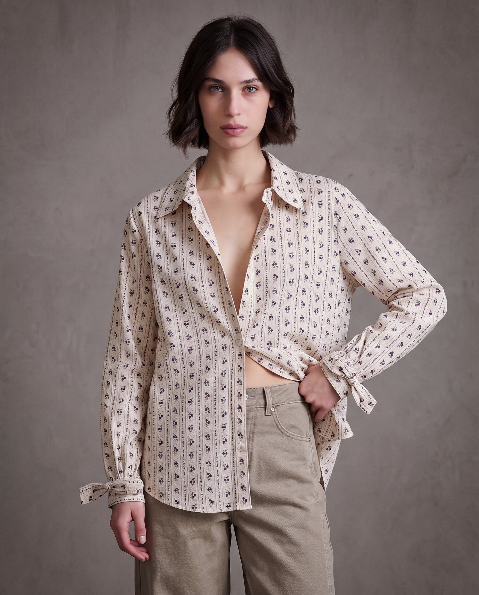 VALEA | Patterned Cotton Shirt | Taupe