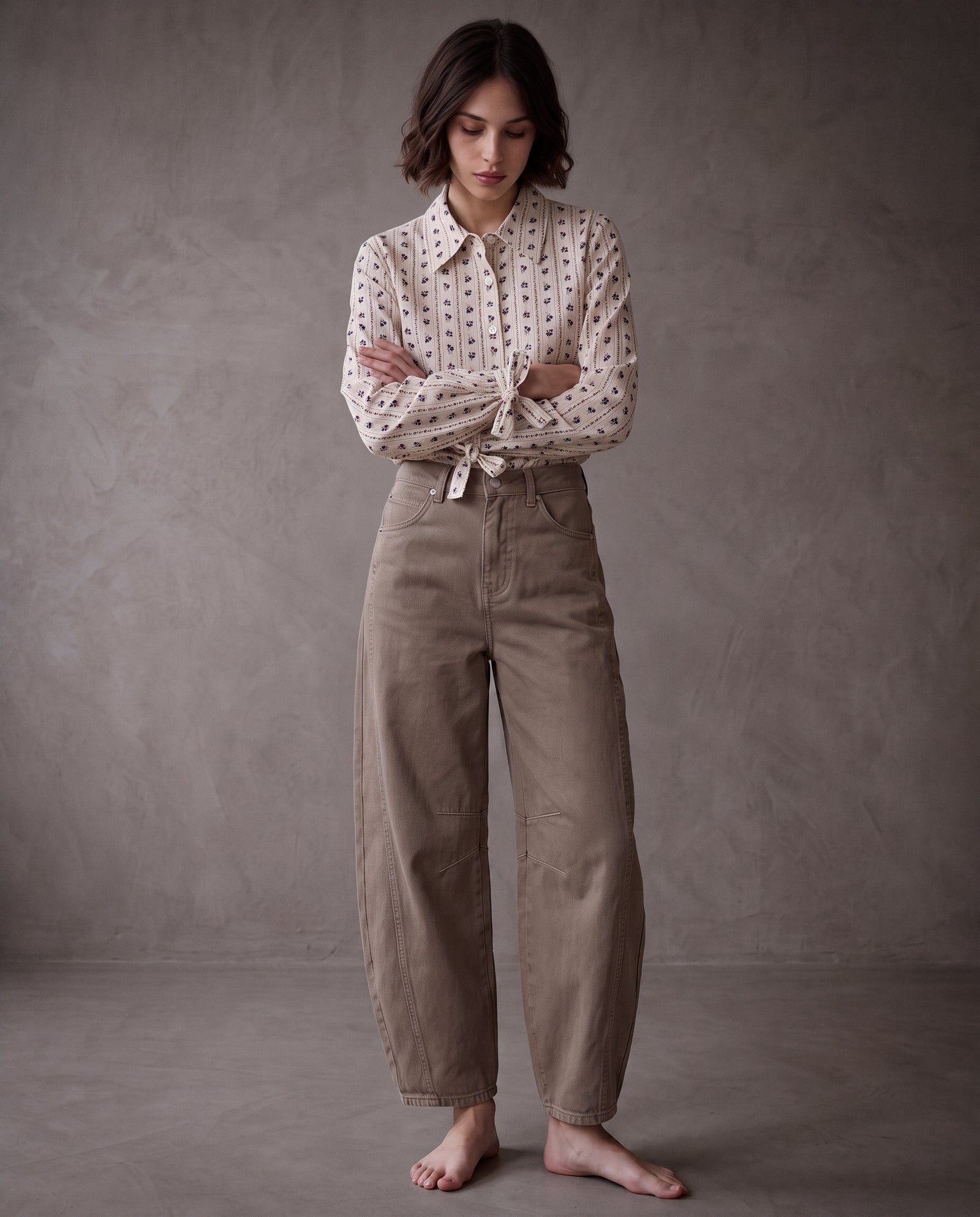 VALEA | Patterned Cotton Shirt | Taupe
