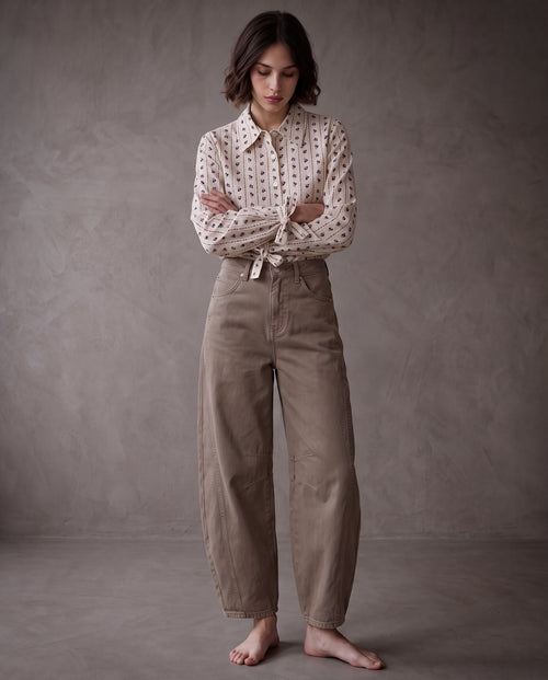 VALEA | Patterned Cotton Shirt | Taupe