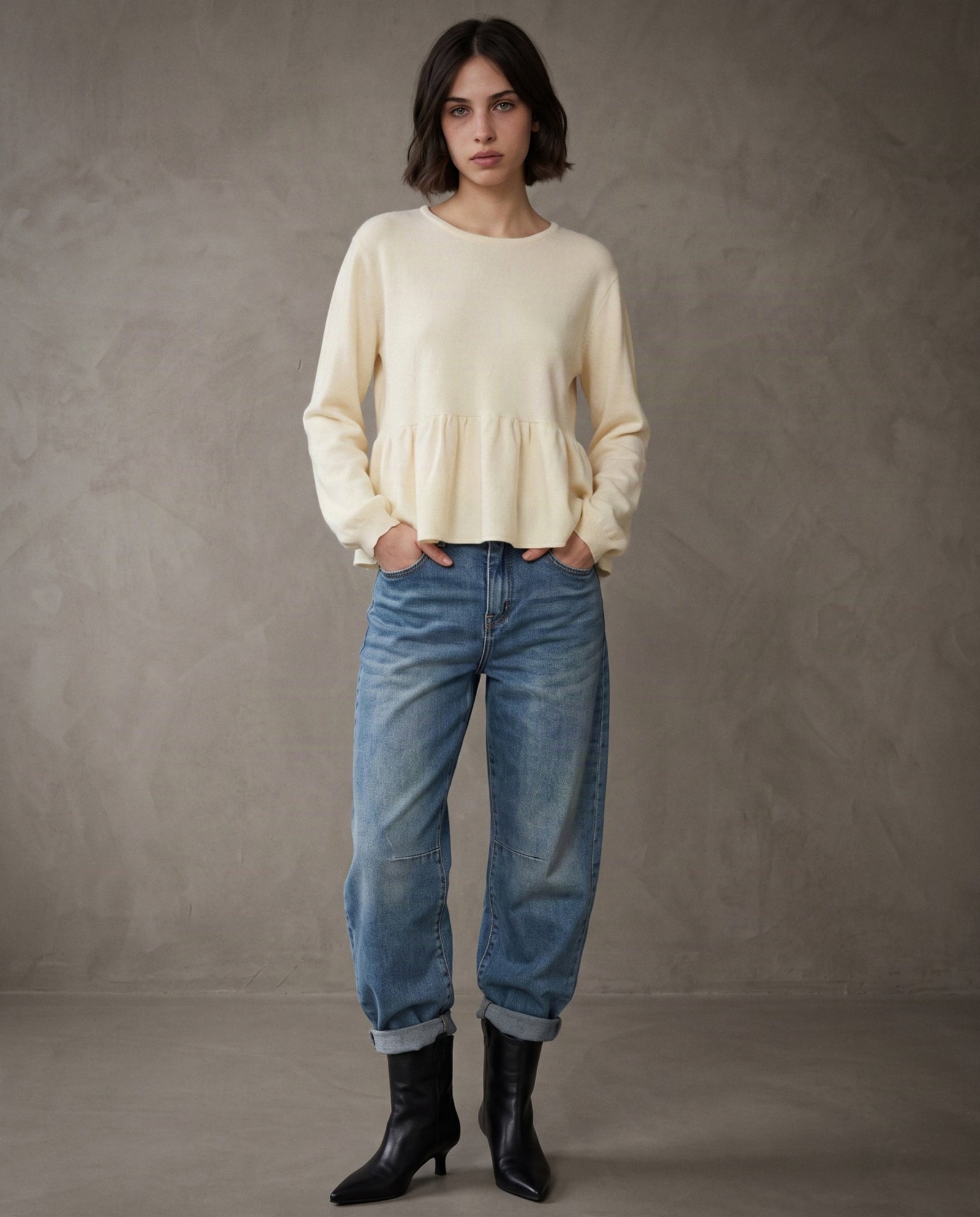 MYLA | Peplum Knit Sweater | Cream