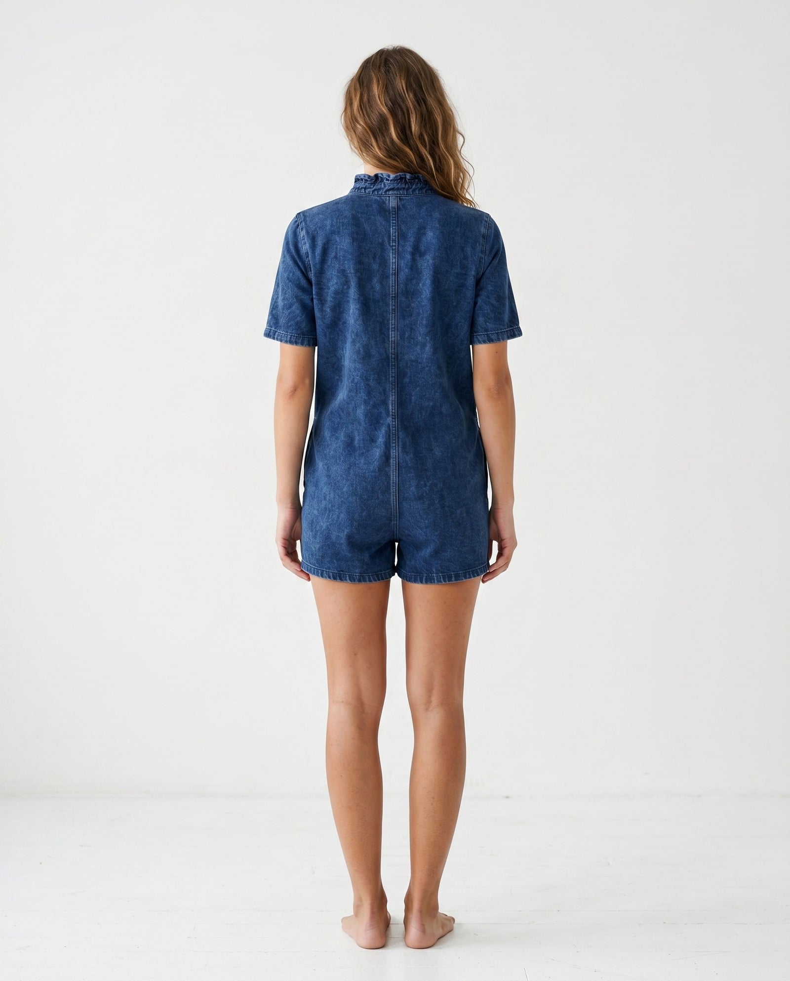 IRIT | Ruffle Short Overalls | Indigo Blue