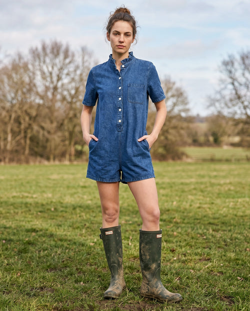 IRIT | Ruffle Short Overalls | Indigo Blue