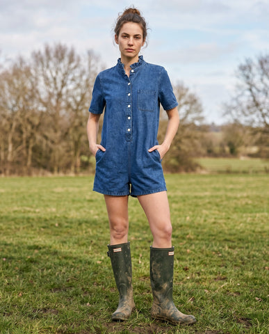 IRIT | Ruffle Short Overalls | Washed Pink