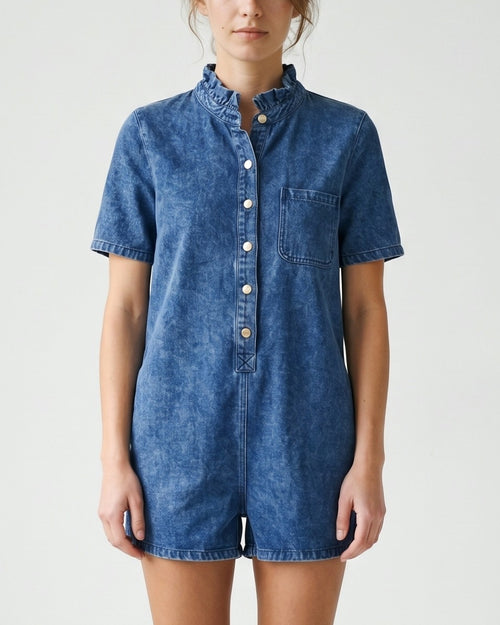 IRIT | Ruffle Short Overalls | Indigo Blue