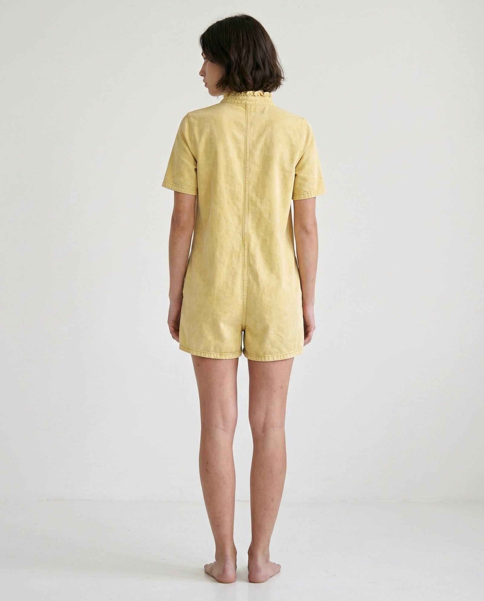 IRIT | Ruffle Short Overalls | Washed Yellow