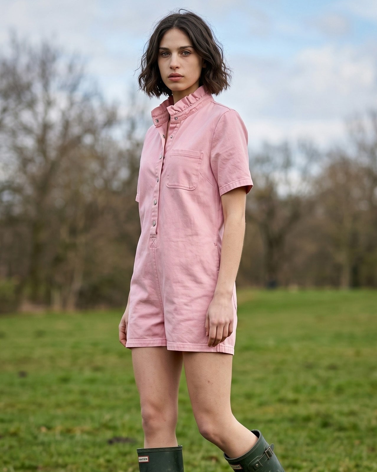 IRIT | Ruffle Short Overalls | Washed Pink