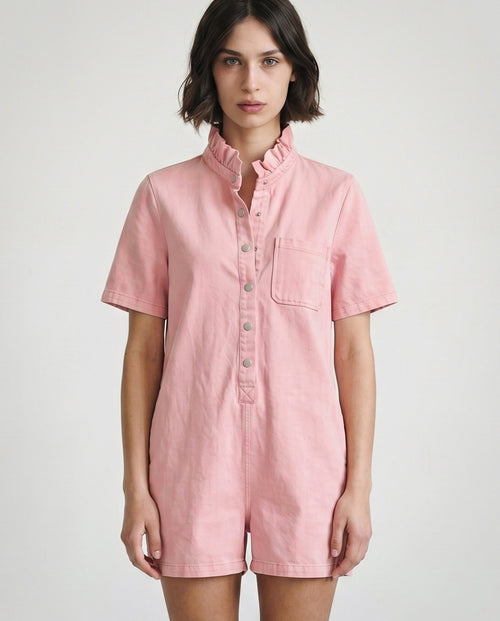 IRIT | Ruffle Short Overalls | Washed Pink