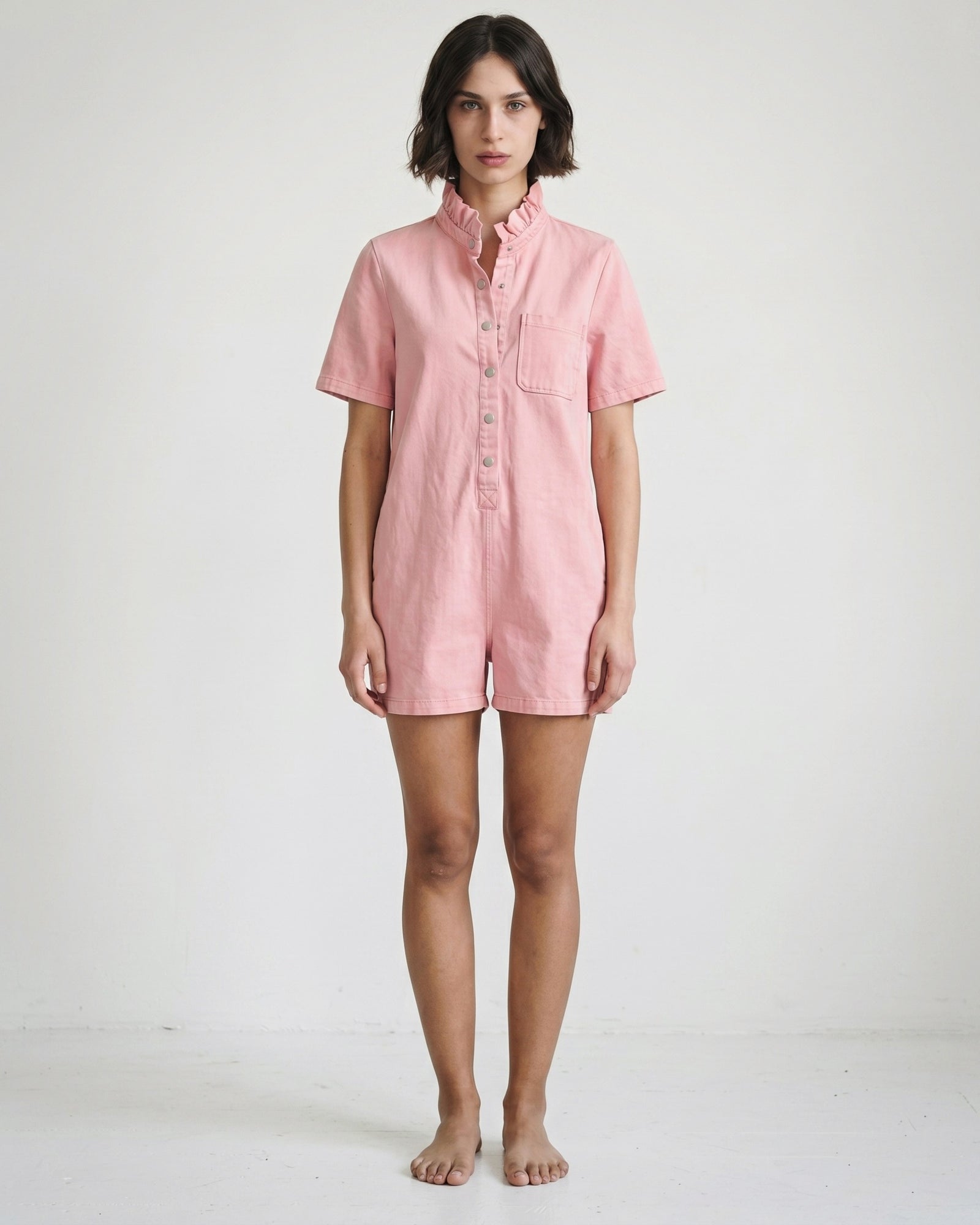 IRIT | Ruffle Short Overalls | Washed Pink