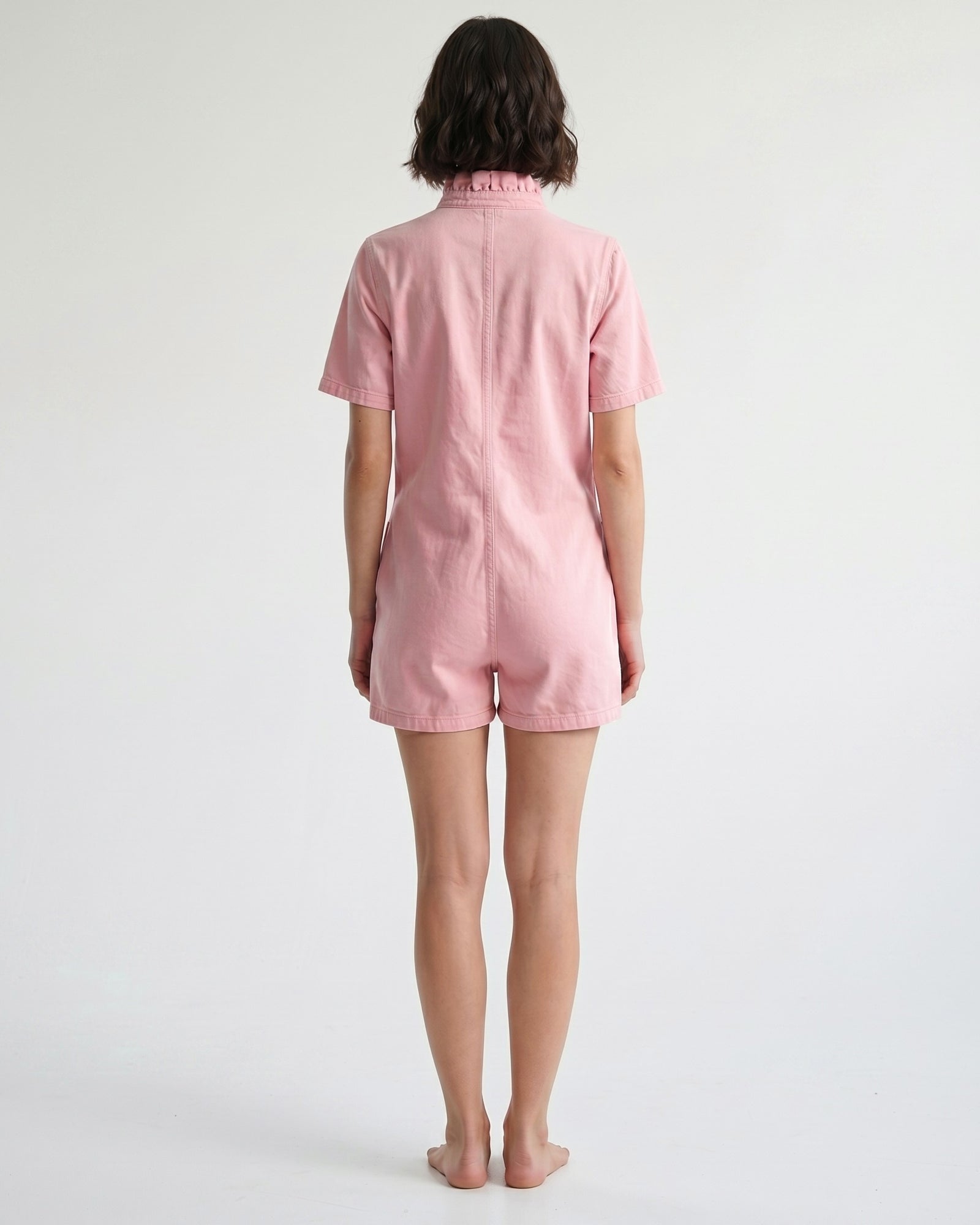 IRIT | Ruffle Short Overalls | Washed Pink