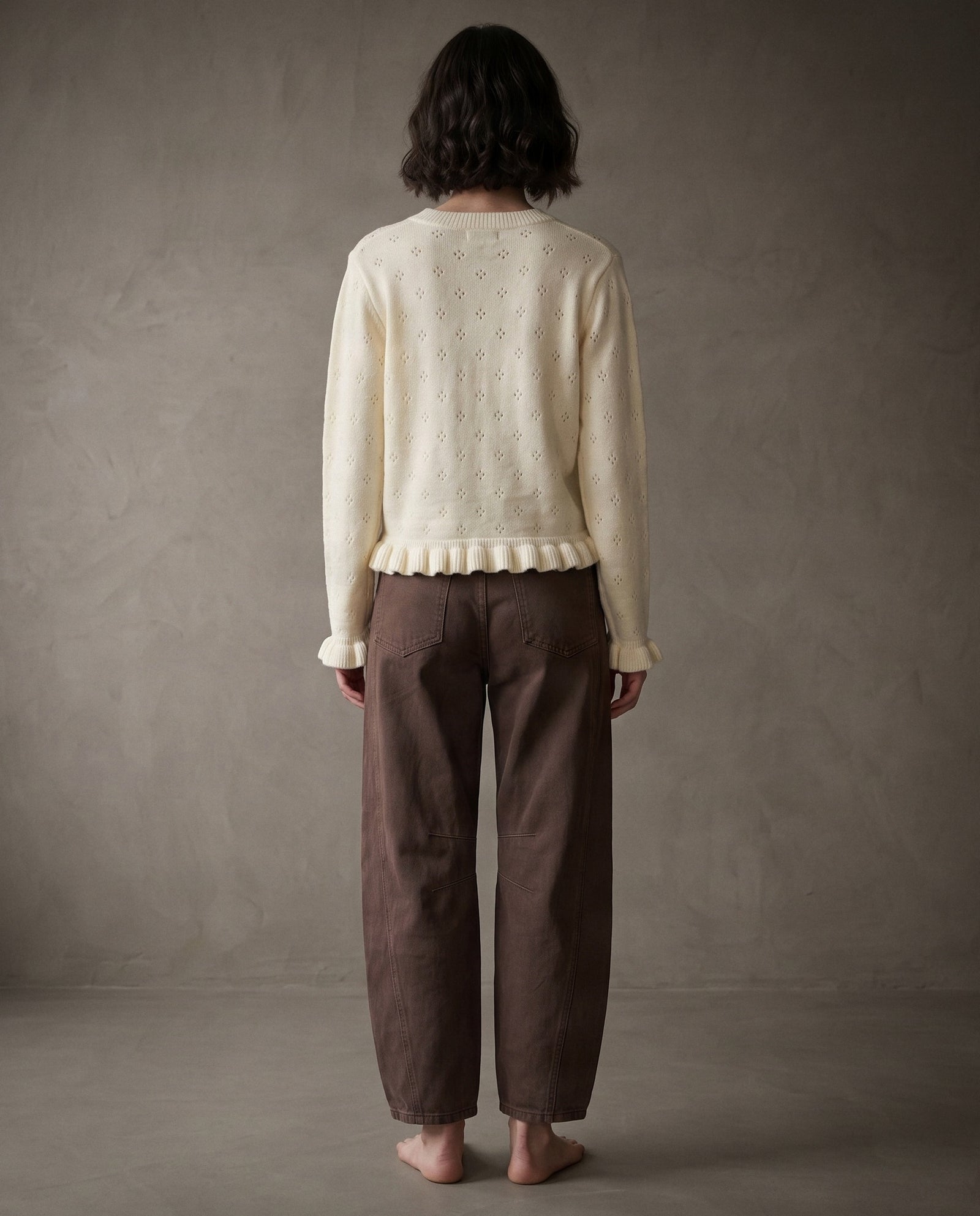 BALANCA | Pointelle Ruffle Cardi | Cream