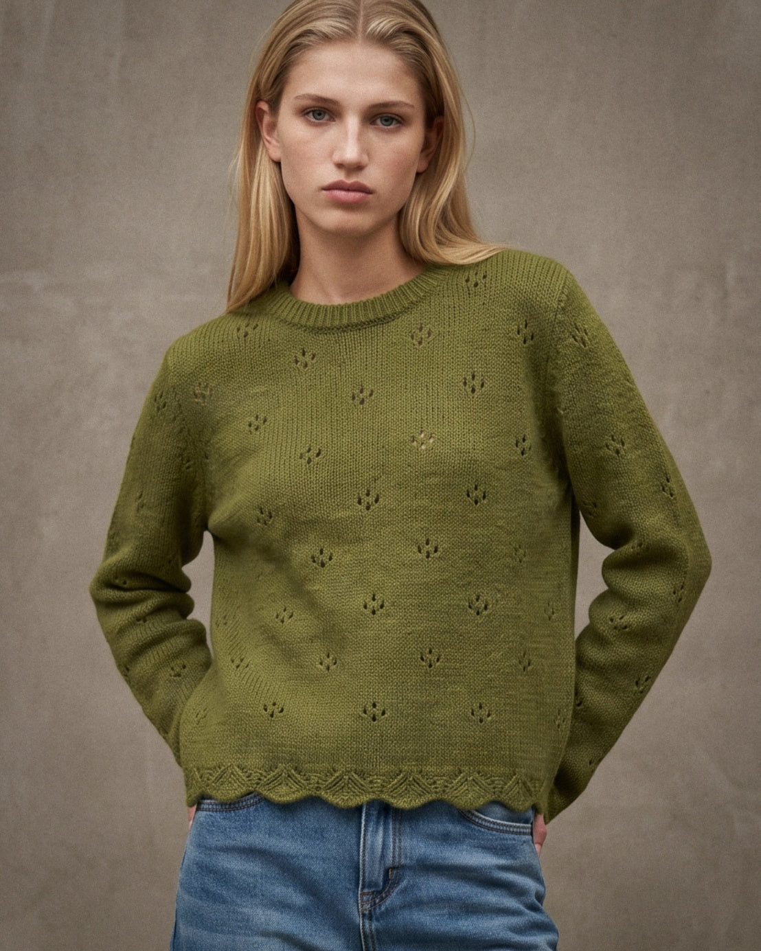 OTELLIE | Pointelle Sweater | Moss Green