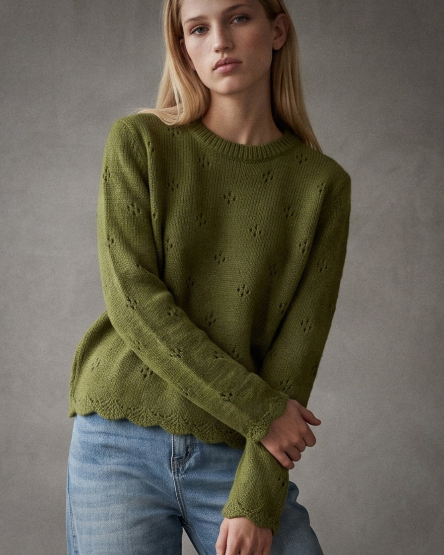 OTELLIE | Pointelle Sweater | Moss Green
