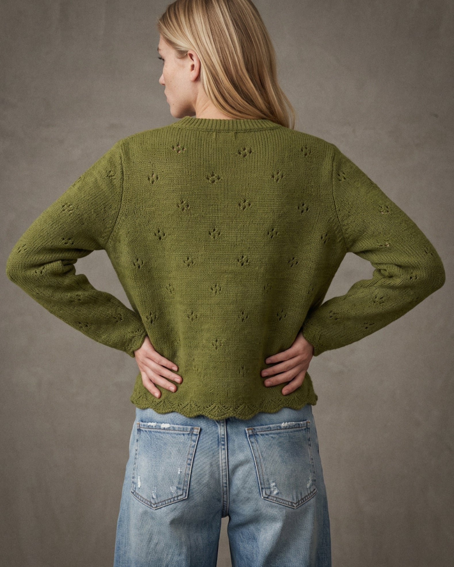 OTELLIE | Pointelle Sweater | Moss Green