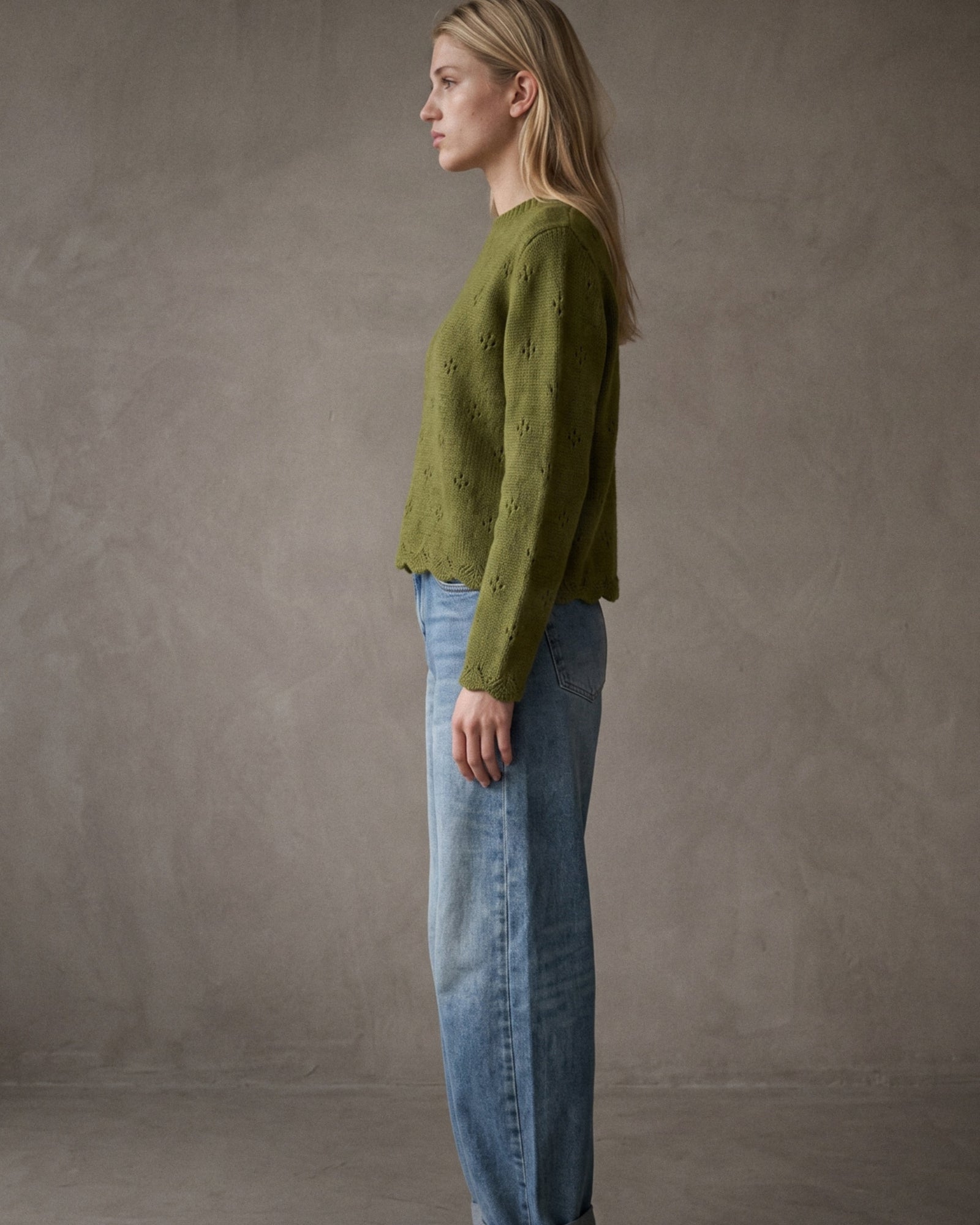 OTELLIE | Pointelle Sweater | Moss Green