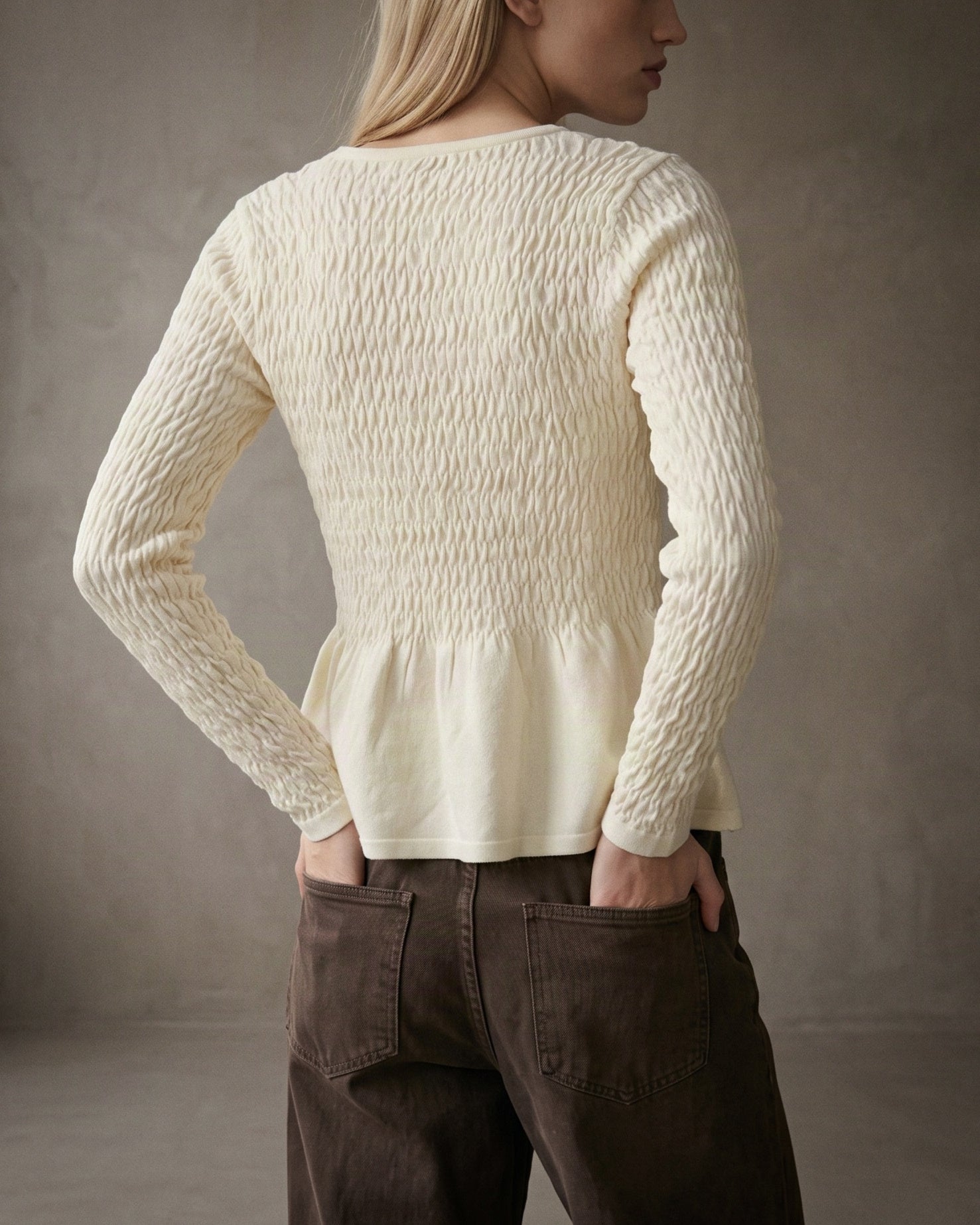 CELESTE | Textured Peplum | Soft Ivory