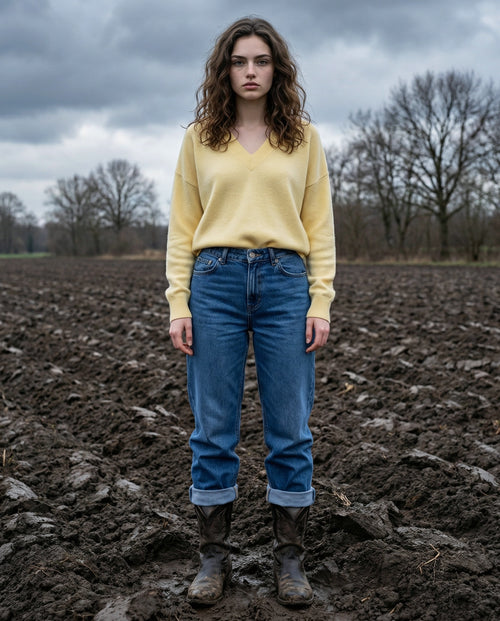 NATANIA | Cashmere Enriched Deep V Neck | Pale Yellow