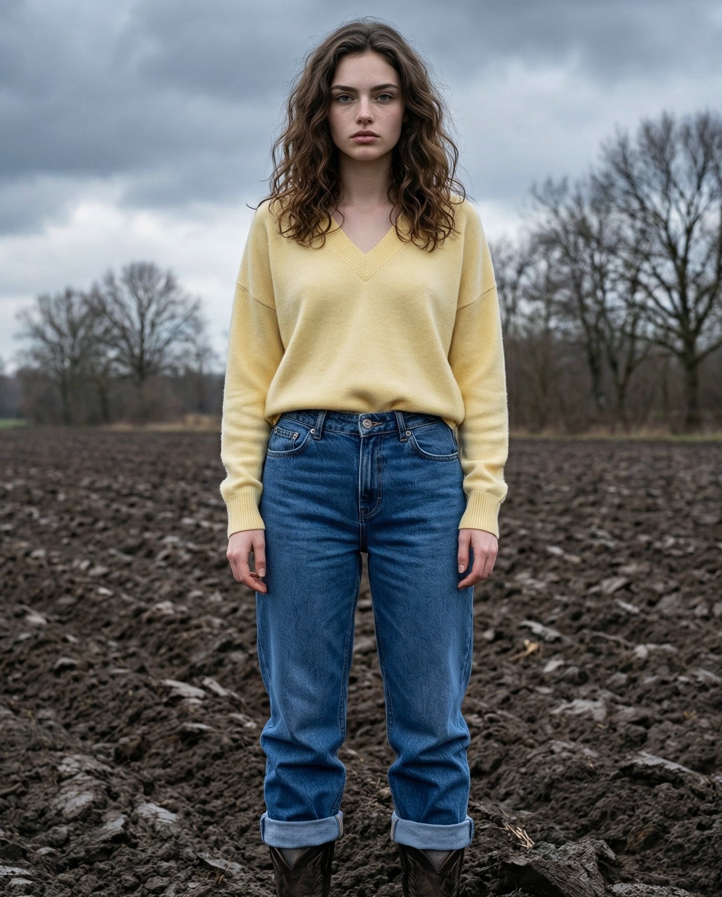 NATANIA | Cashmere Enriched Deep V Neck | Pale Yellow