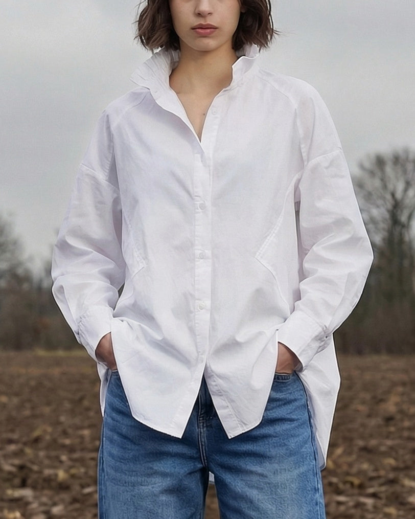 AMALIA | Ruffle Collar Studio Shirt | White