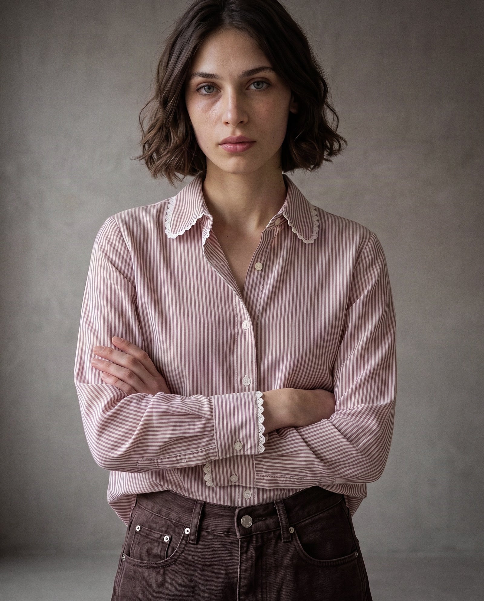 REMI | Lace Trimmed Shirt | Burgundy