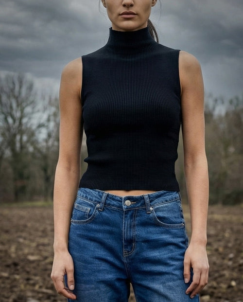 YULIA | Ribbed Knit Tank Top | Black