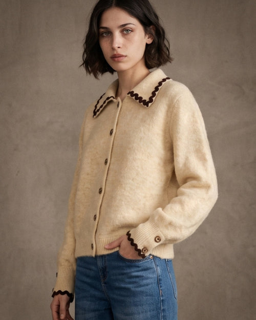 BRONTE | Ric-Rac Collar Cardigan | Cream