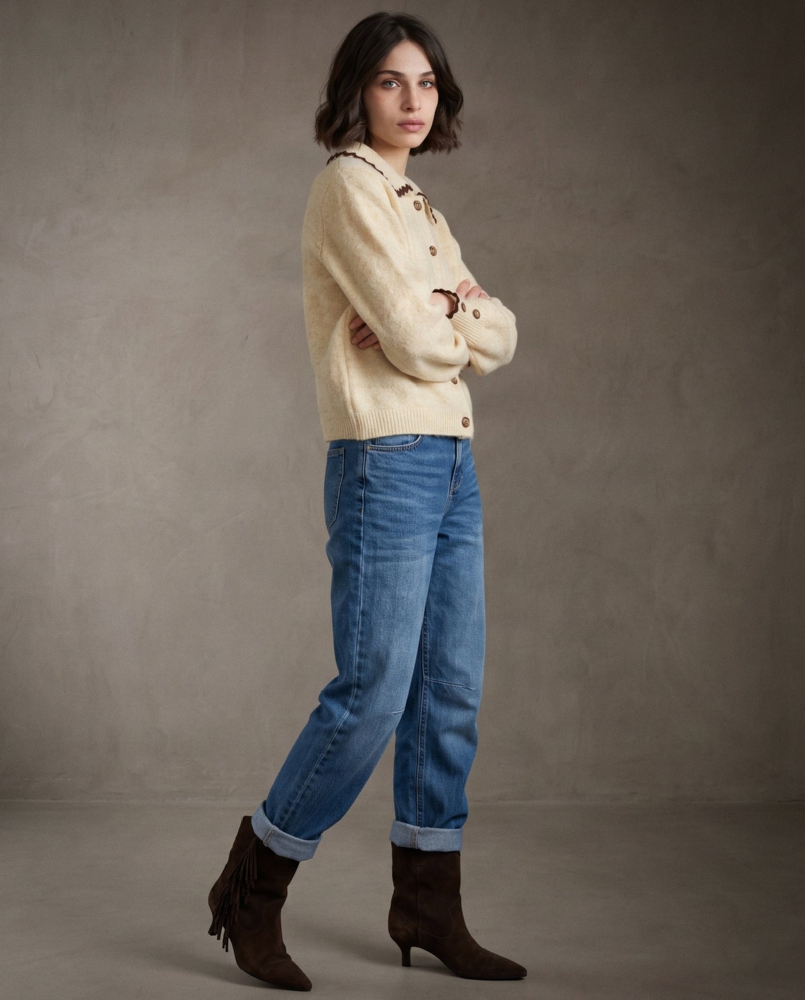 BRONTE | Ric-Rac Collar Cardigan | Cream