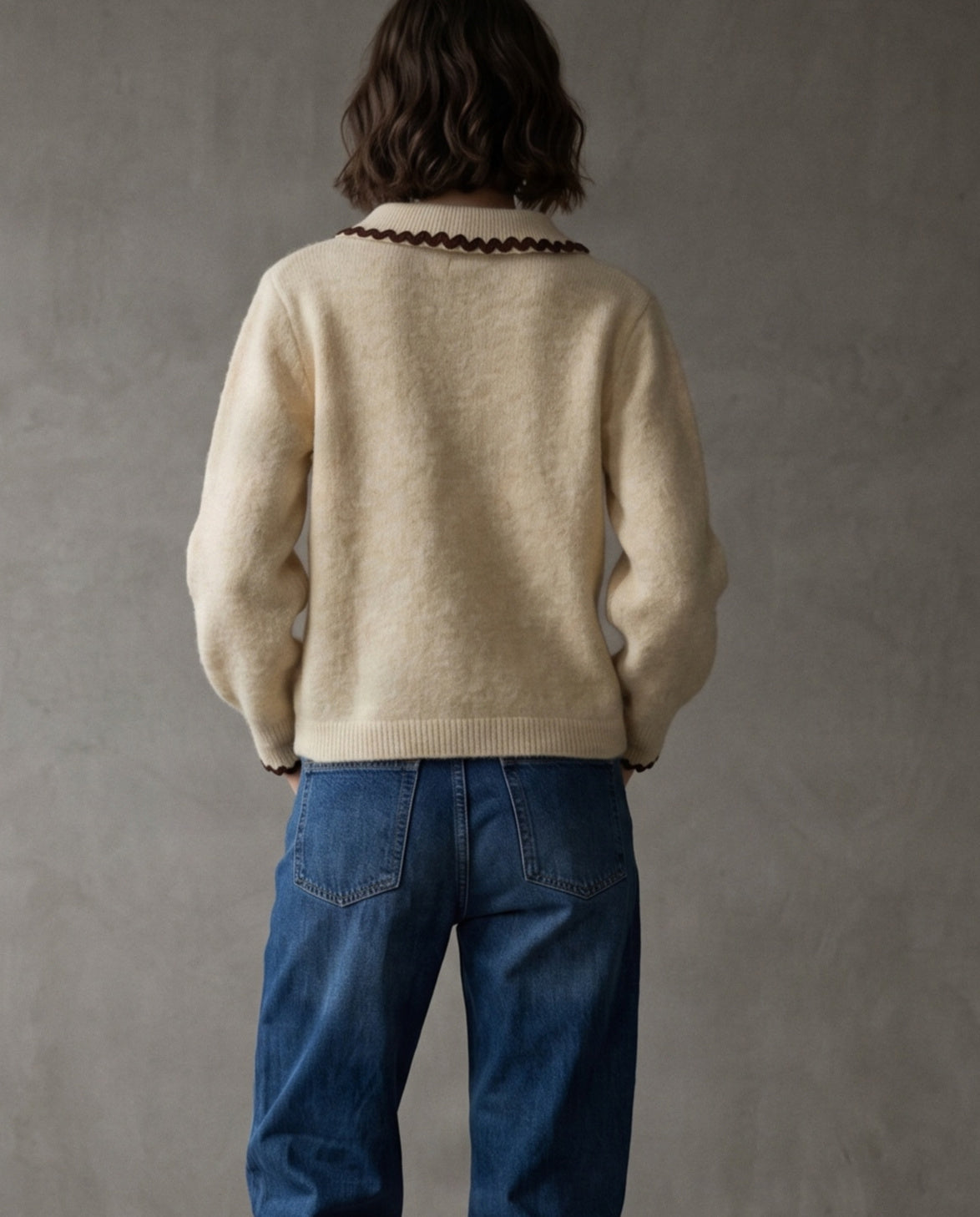 BRONTE | Ric-Rac Collar Cardigan | Cream