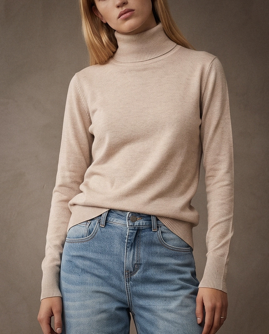 POLINA | Cashmere Enriched Roll Neck | Beige
