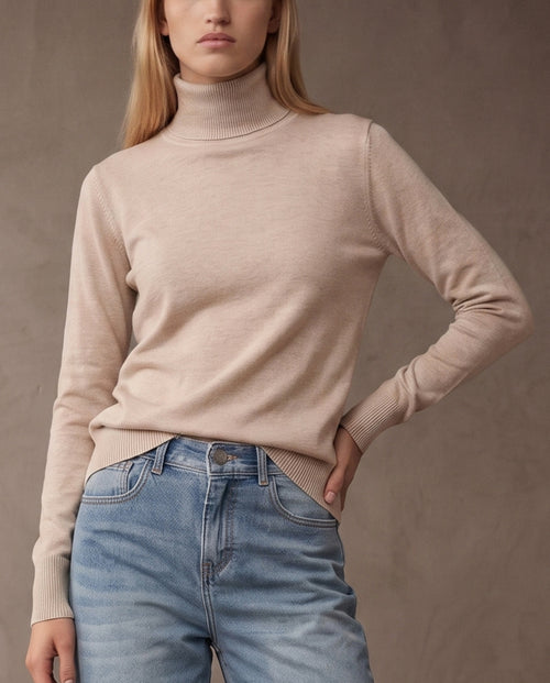 POLINA | Cashmere Enriched Roll Neck | Beige