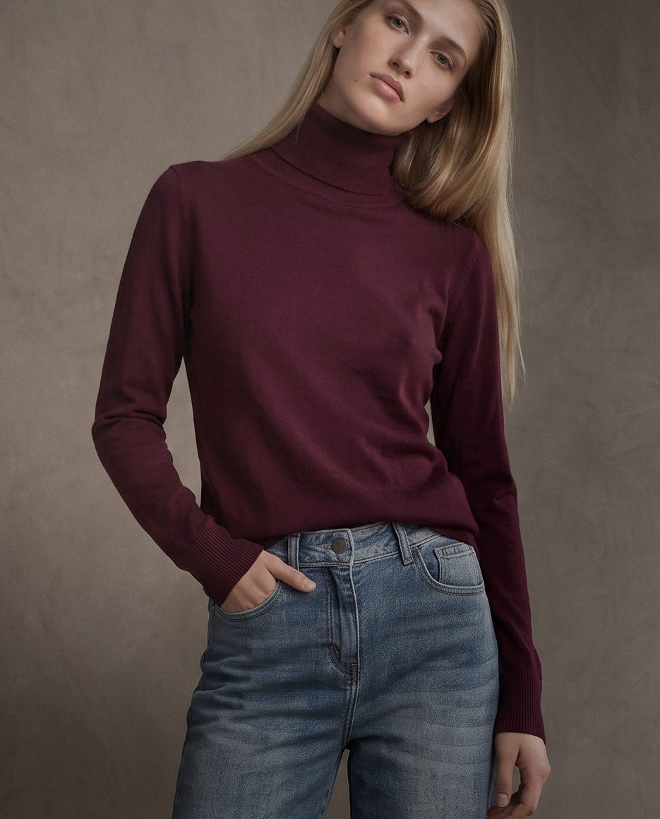 POLINA | Cashmere Enriched Roll Neck | Fig
