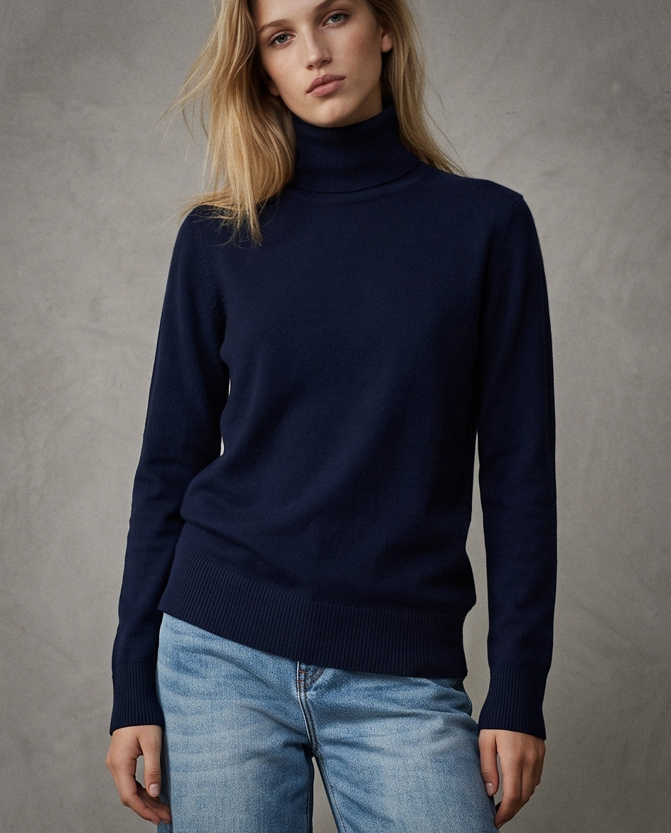 POLINA | Cashmere Enriched Roll Neck | Navy