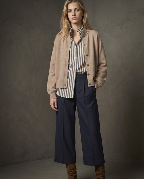 SASKI | Ruffle Collar Cardigan | Taupe
