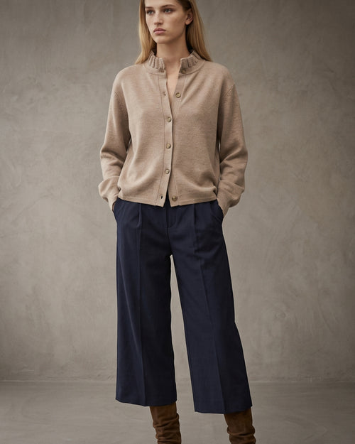 SASKI | Ruffle Collar Cardigan | Taupe