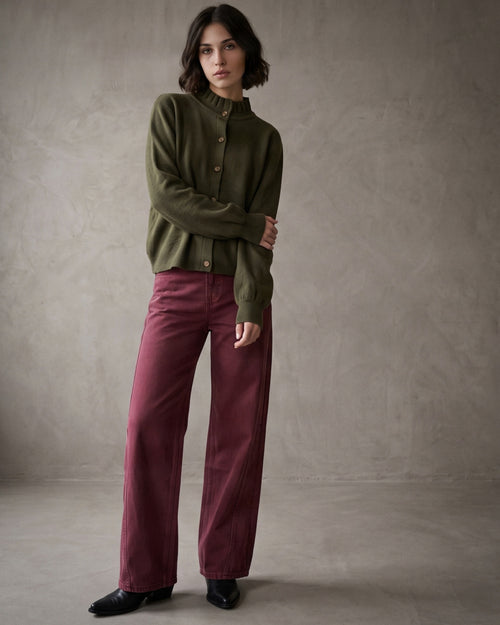 SASKI | Ruffle Collar Cardigan | Olive