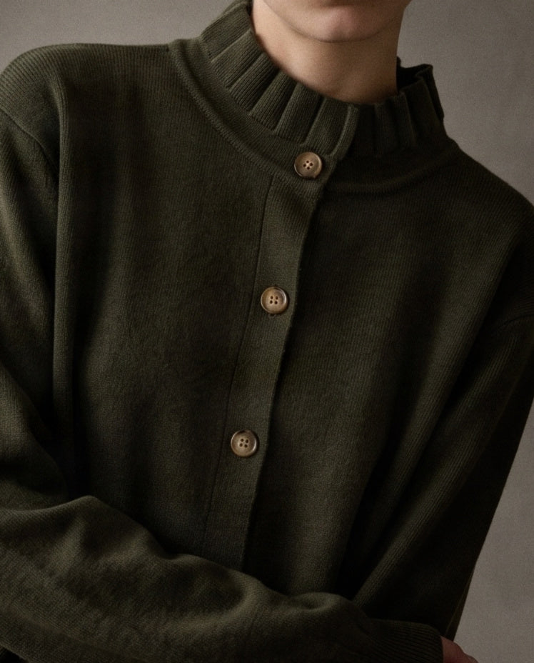SASKI | Ruffle Collar Cardigan | Olive