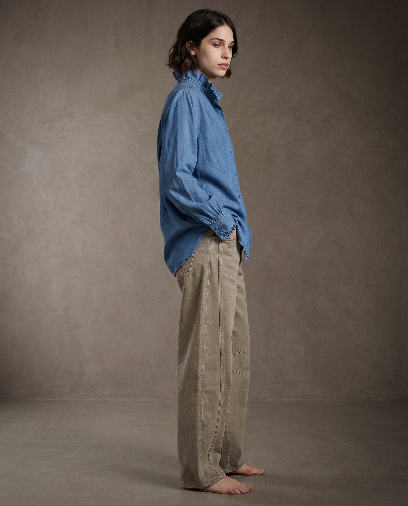 EILA | Ruffle Collar Shirt | Blue Denim