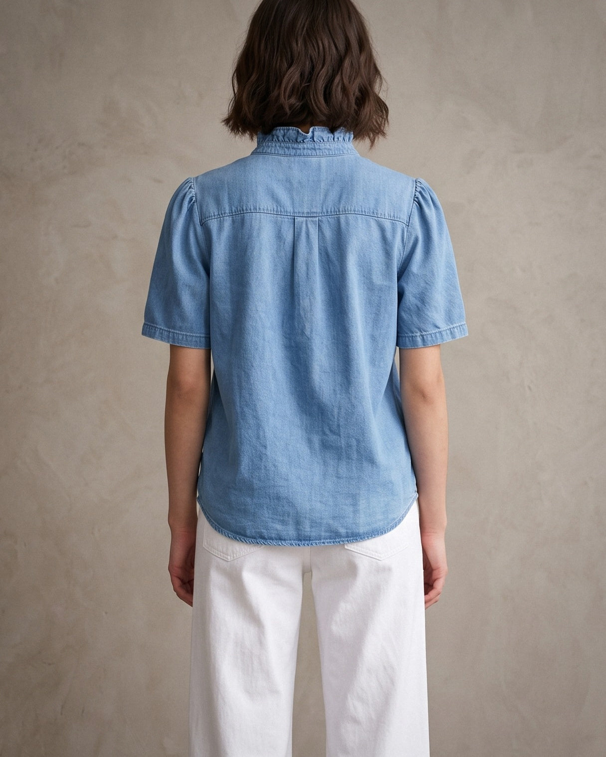 NOA | Ruffle Collar Shirt | Washed Denim