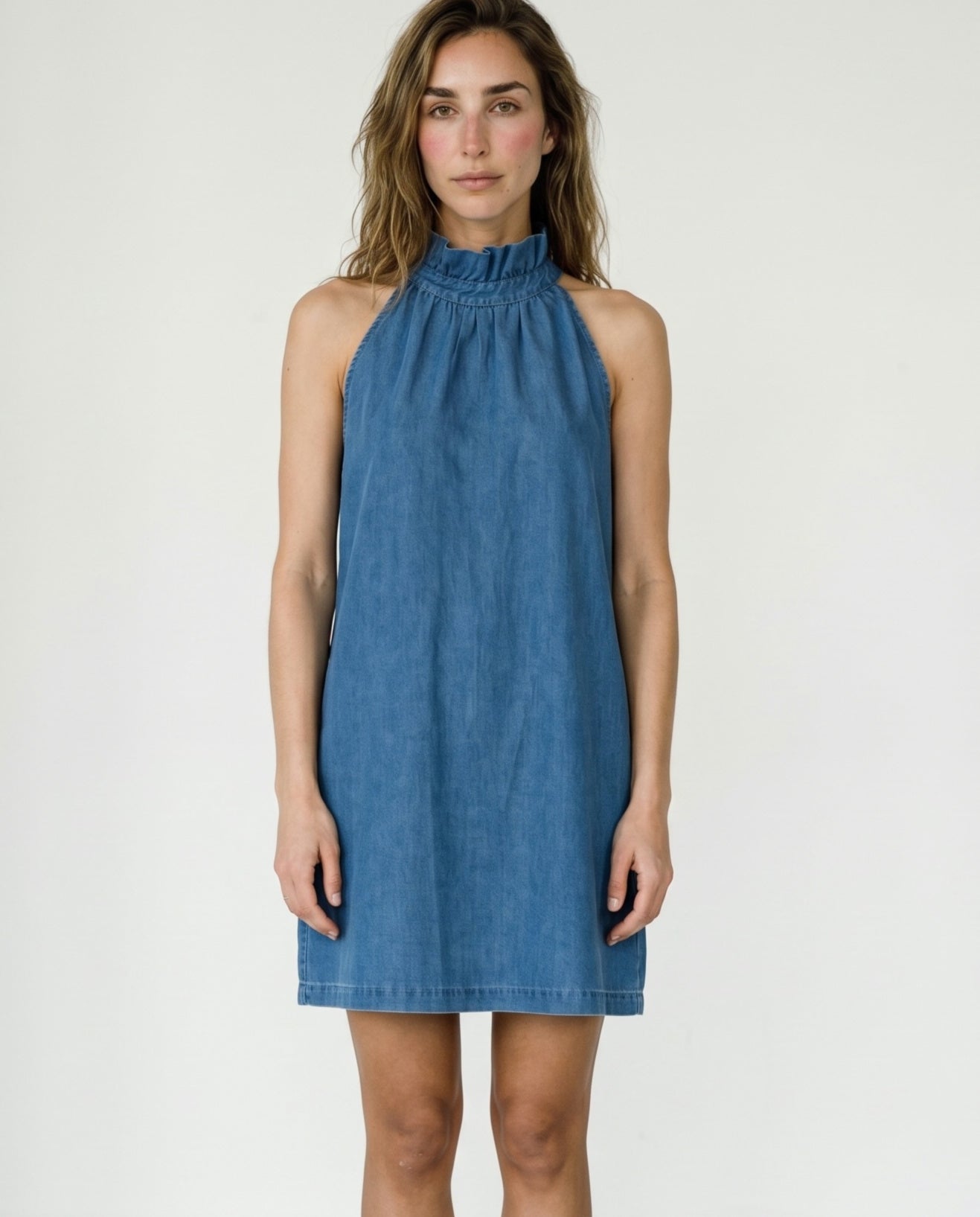 Faria | Ruffle Collar Sleeveless Dress | Blue