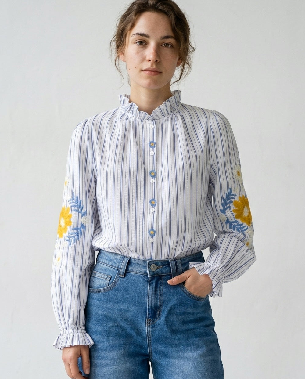 OFRA | Ruffle Collar Tunic | Blue Stripes