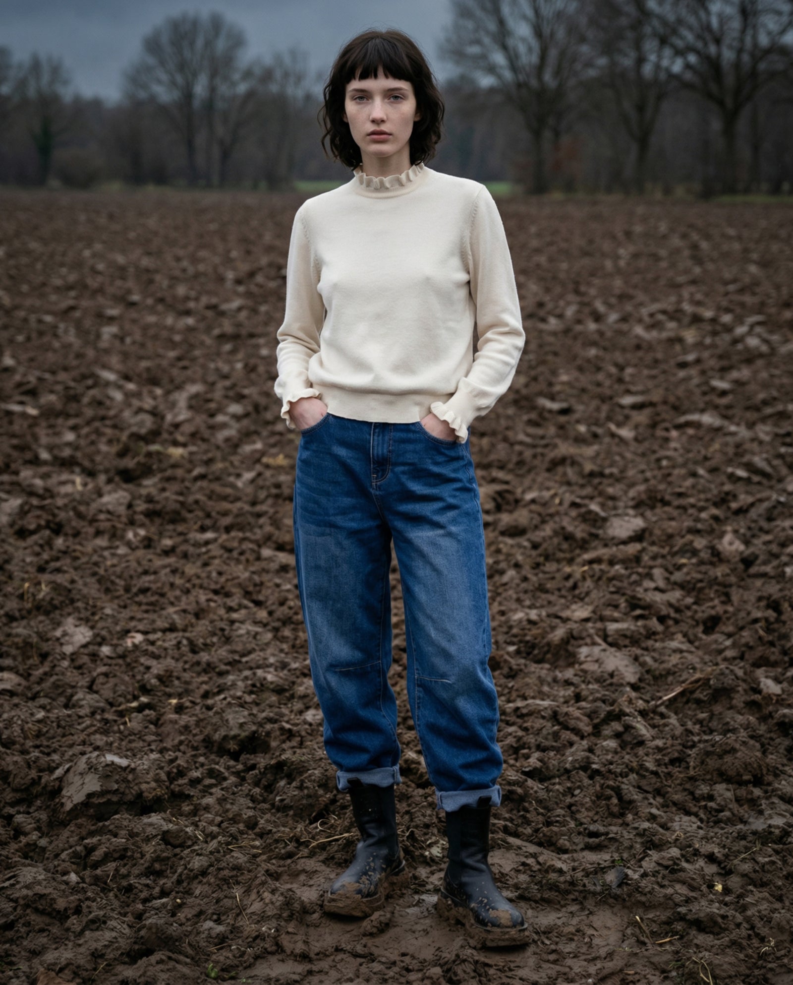 OFRIA | Ruffle Collar Fine Knit Jumper | Ecru