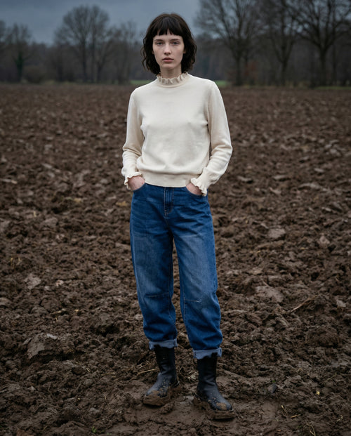 OFRIA | Ruffle Collar Fine Knit Jumper | Ecru