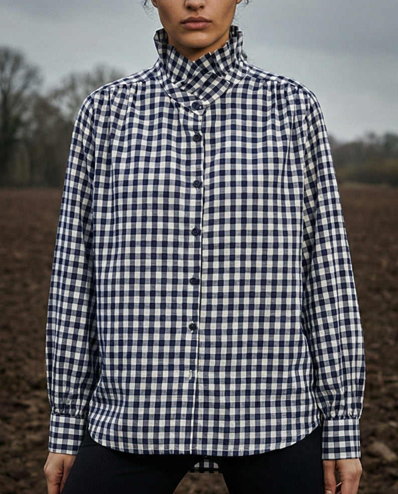 LIA | Ruffle Collar Shirt | French Navy
