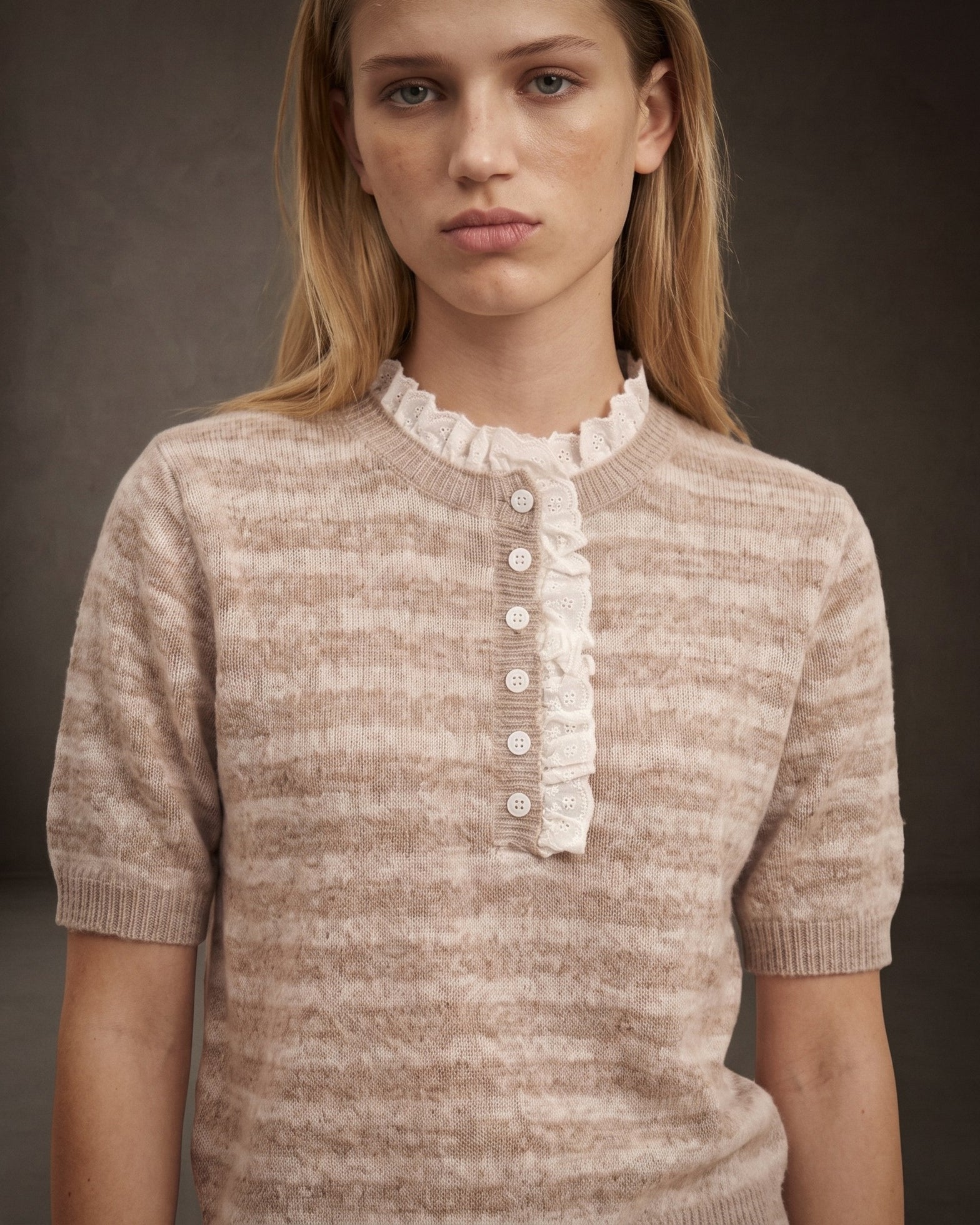 ORSO | Ruffle-Trim Knit Top | Tan