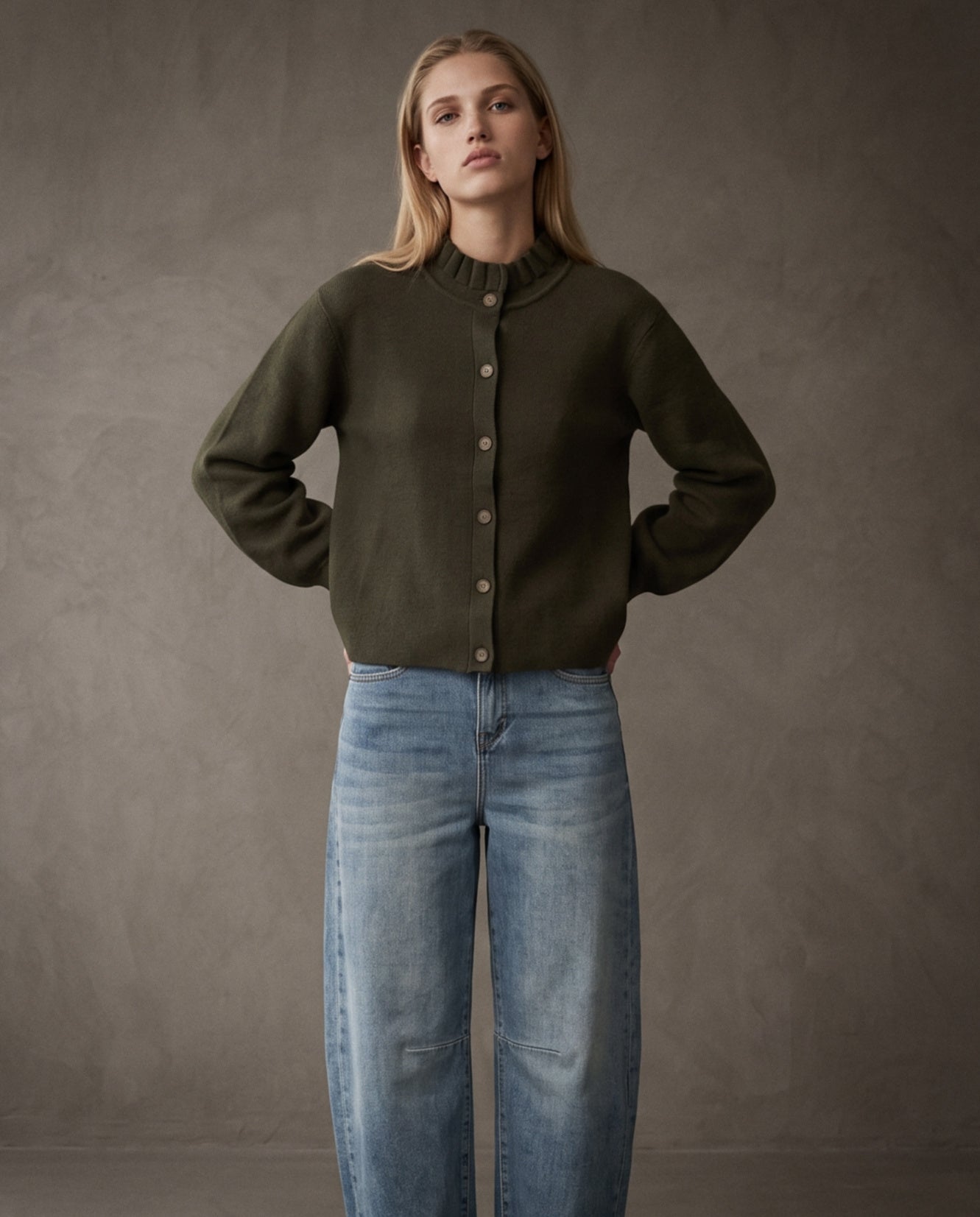 CECILY | Ruffle Knit Cardigan | Khaki