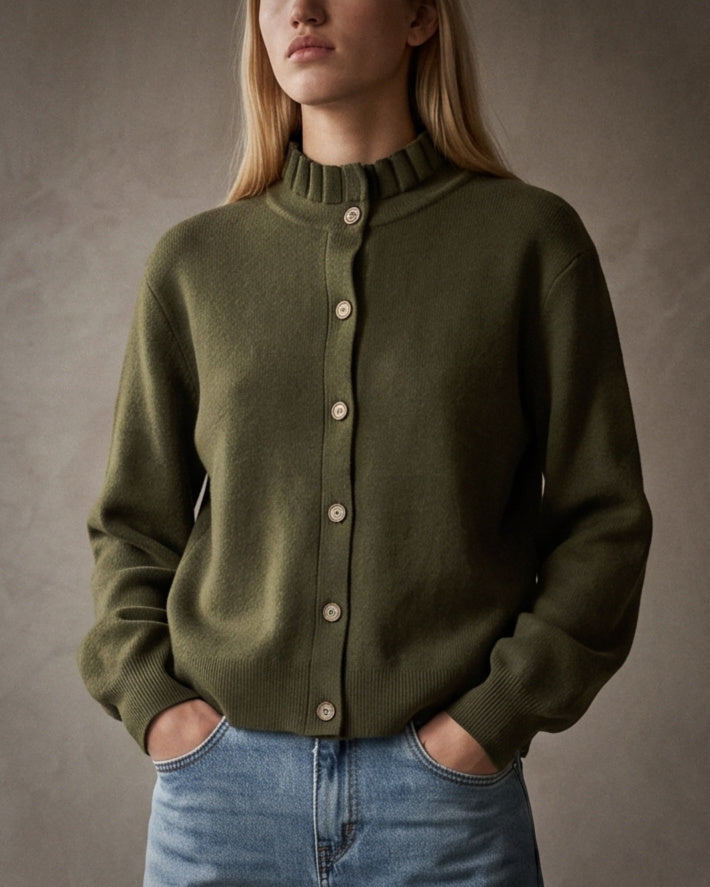 CECILY | Ruffle Knit Cardigan | Khaki