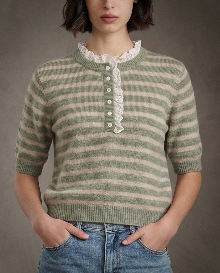 ORSO | Ruffle Trim Knit Top | Sage